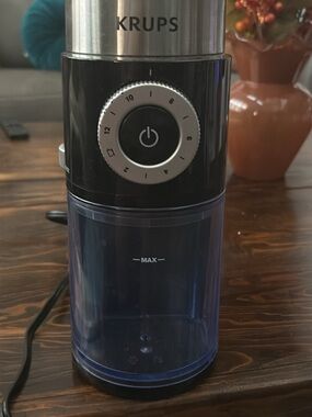 KRUPS Electric Coffee Grinder in Black with Blue Bean Container